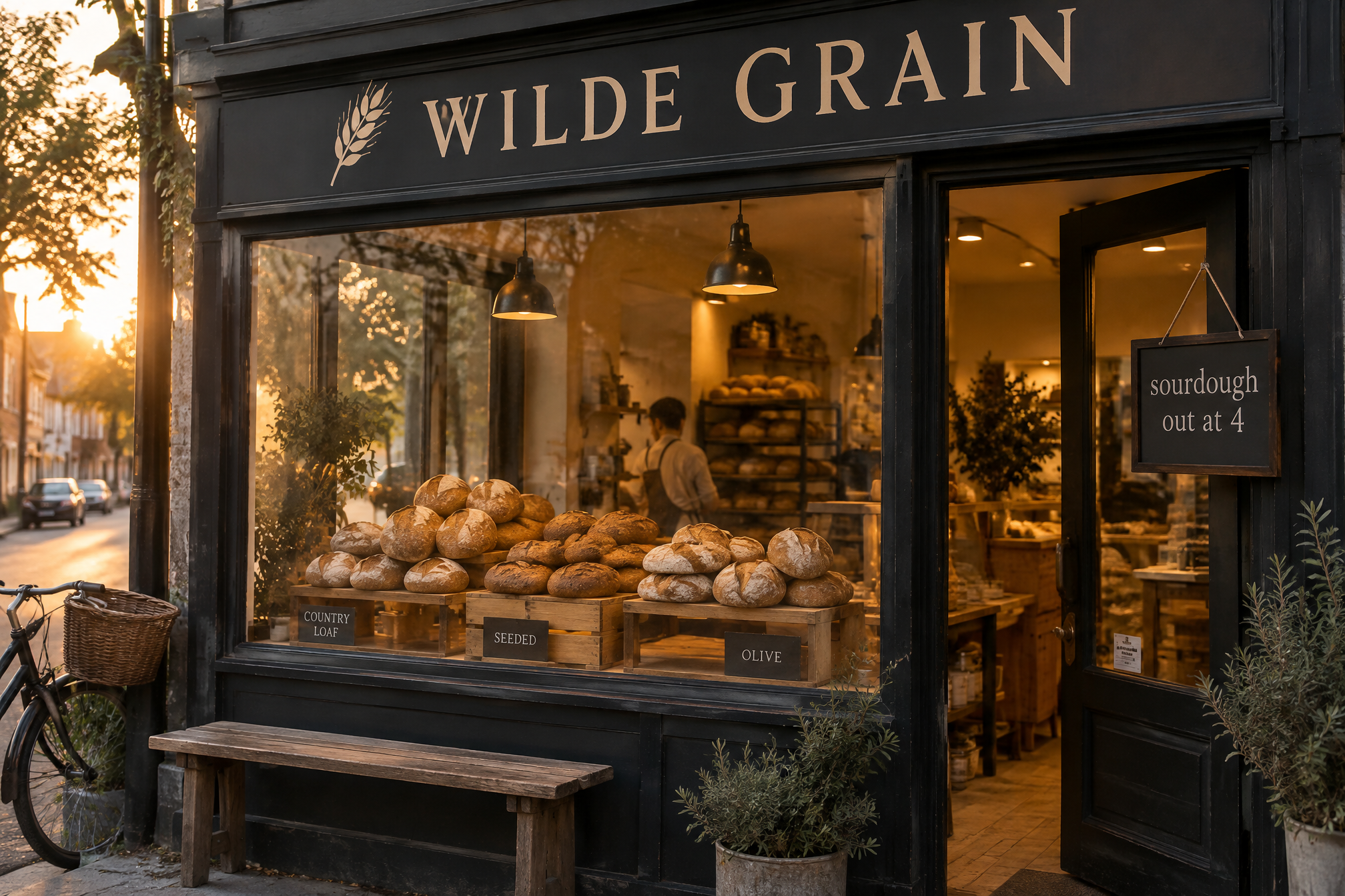 GPT Image 2.5 Sunburst example of a bakery storefront at golden hour