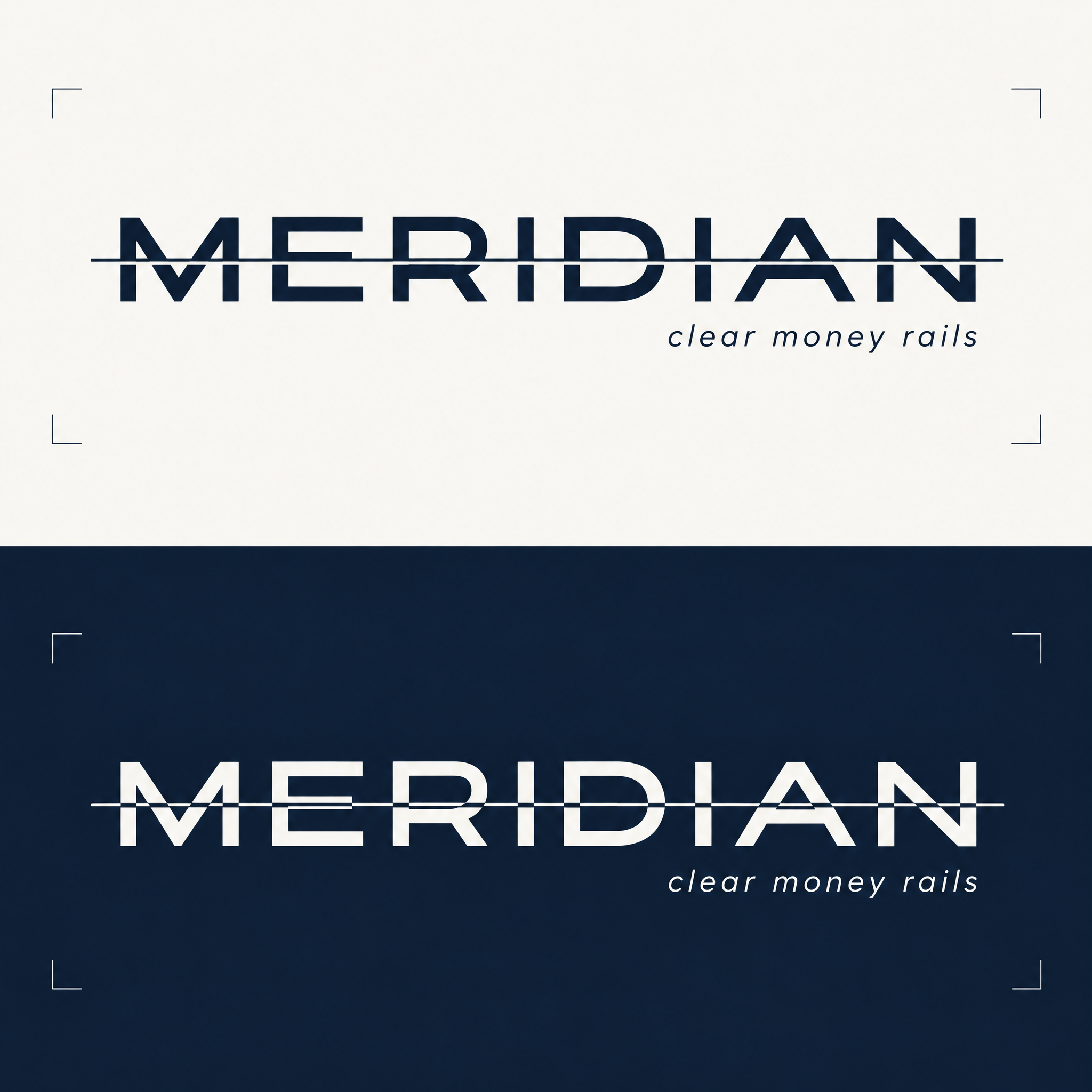 Fintech wordmark lockup shown positive and reversed in ink blue