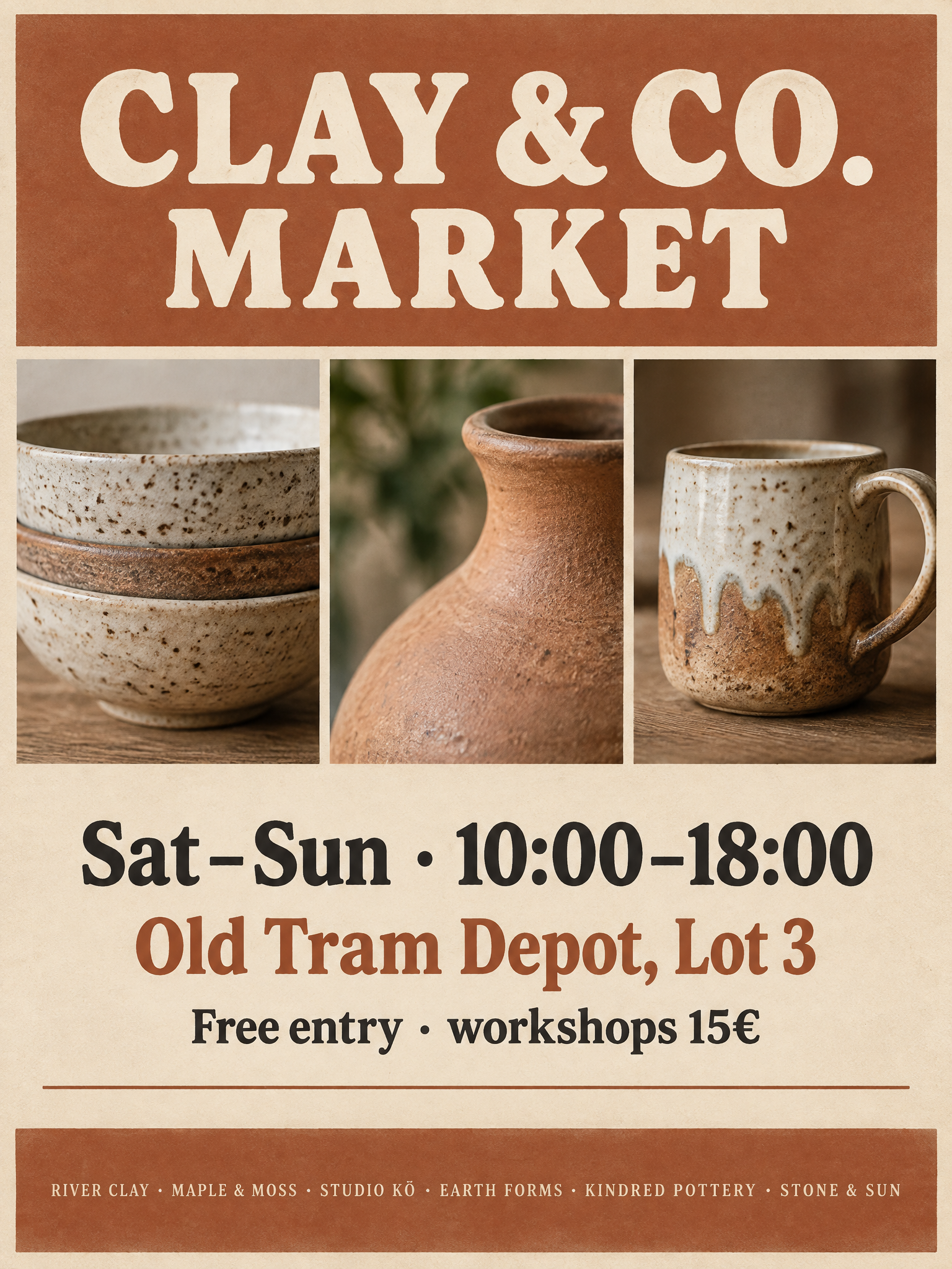 GPT Image 2.5 Sunburst example of a pottery market event flyer