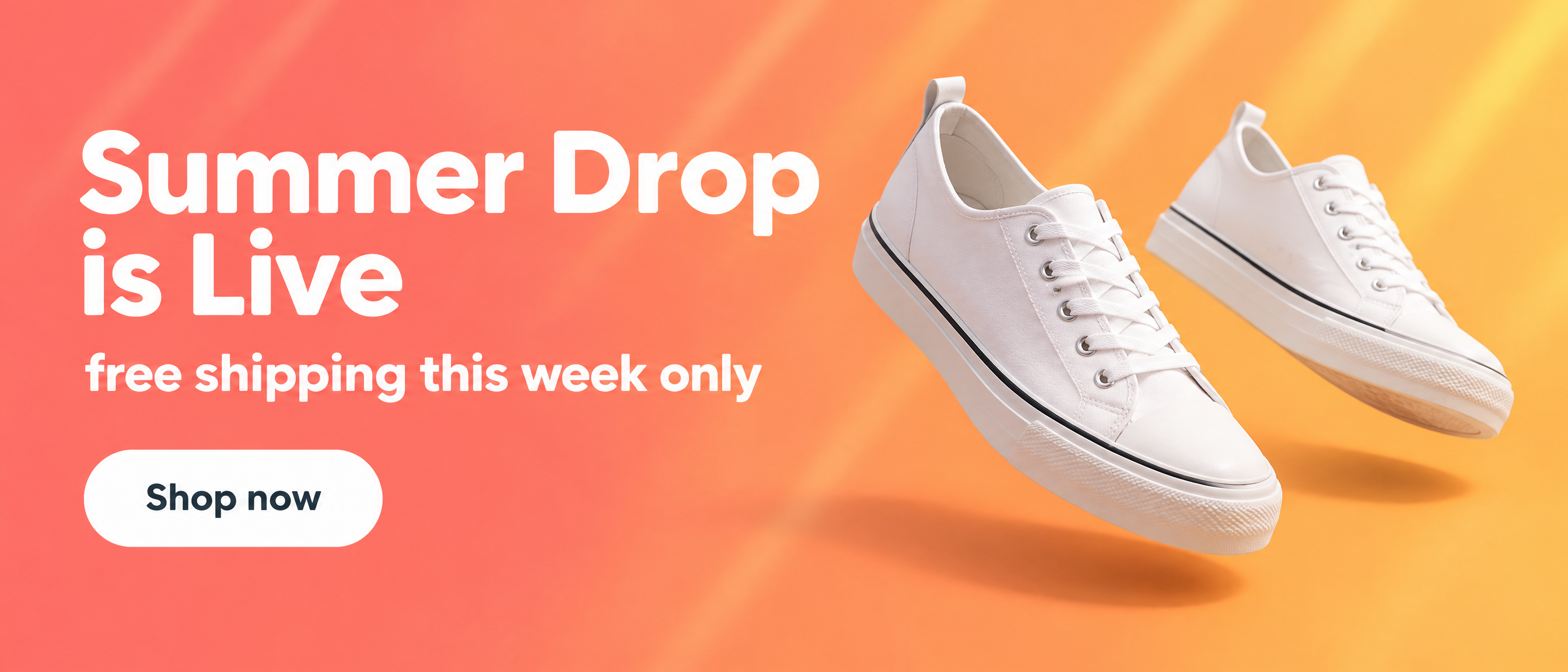 Coral gradient summer sale web banner with floating canvas sneakers