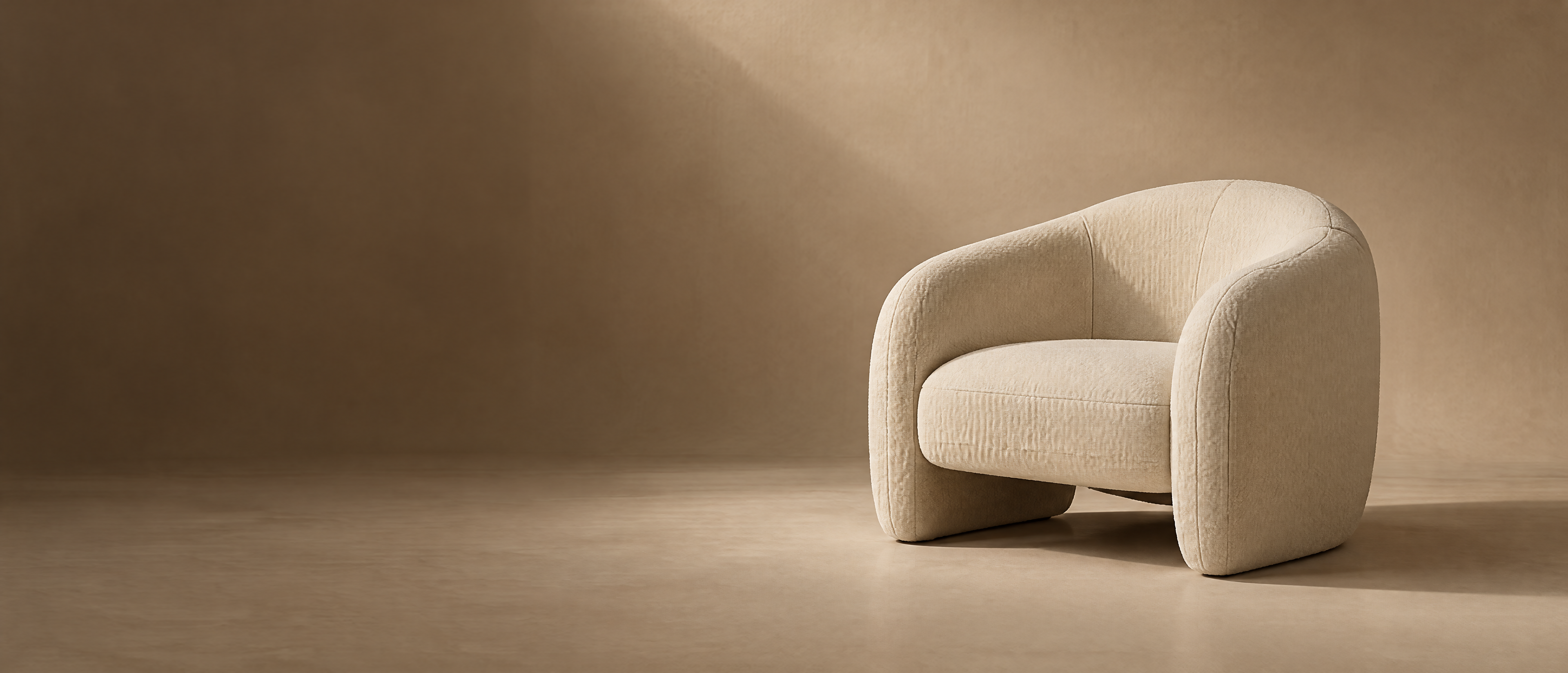 Cream boucle armchair hero banner with calm negative space