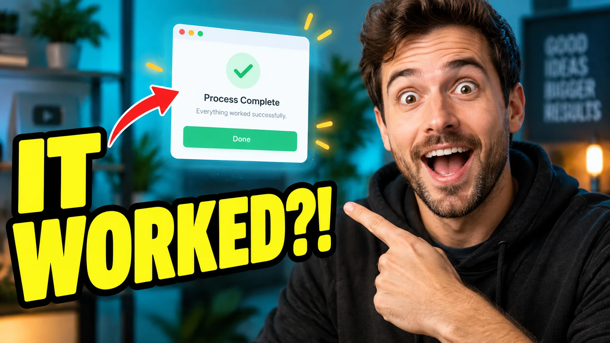 High-contrast YouTube thumbnail with excited presenter and outlined text