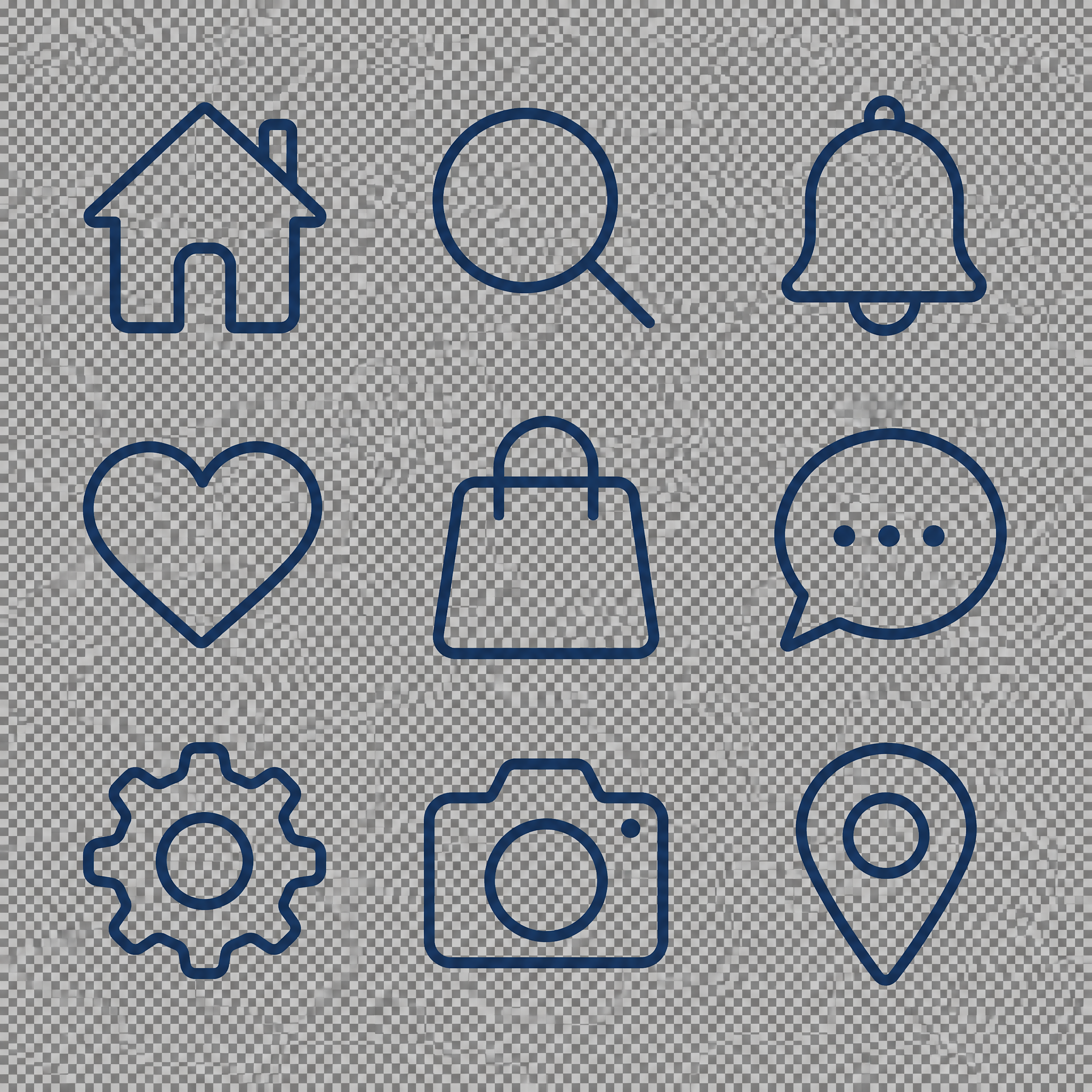 Nine slate line icons in a grid on transparent background